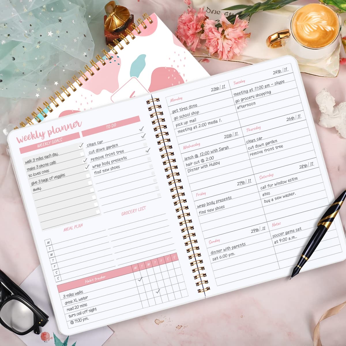 1 piÃ¨ce A5 Carnet hebdomadaire non datÃ© avec suivi des habitudes, planificateur d'horaire quotidien de 52 semaines