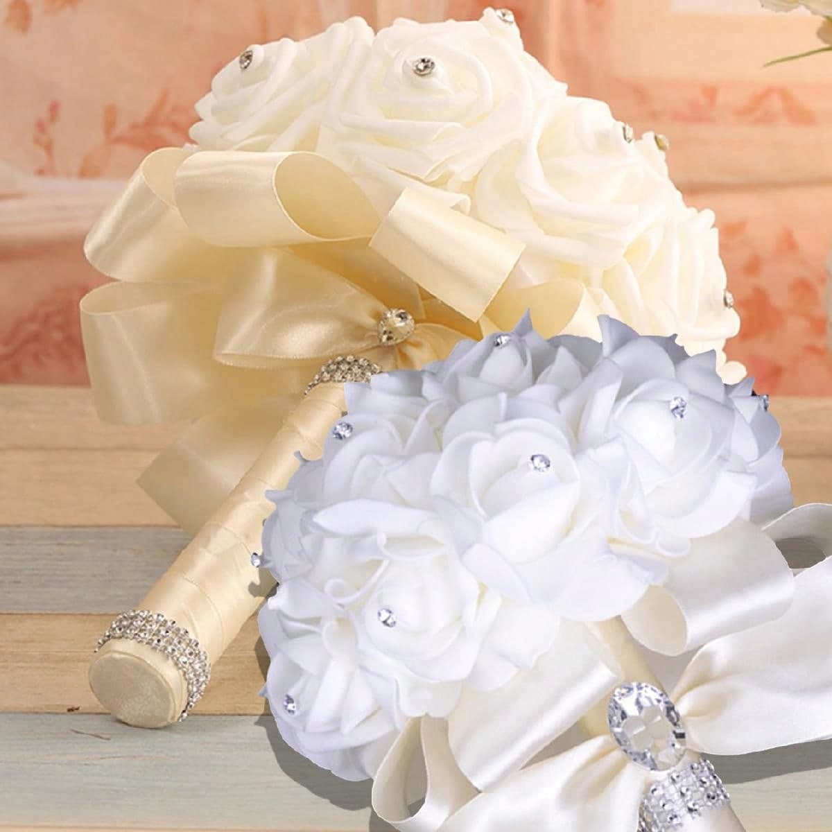 Bouquet de mariée en mousse de PE à roses artificielles à ruban pour demoiselles d'honneur à prix abordable